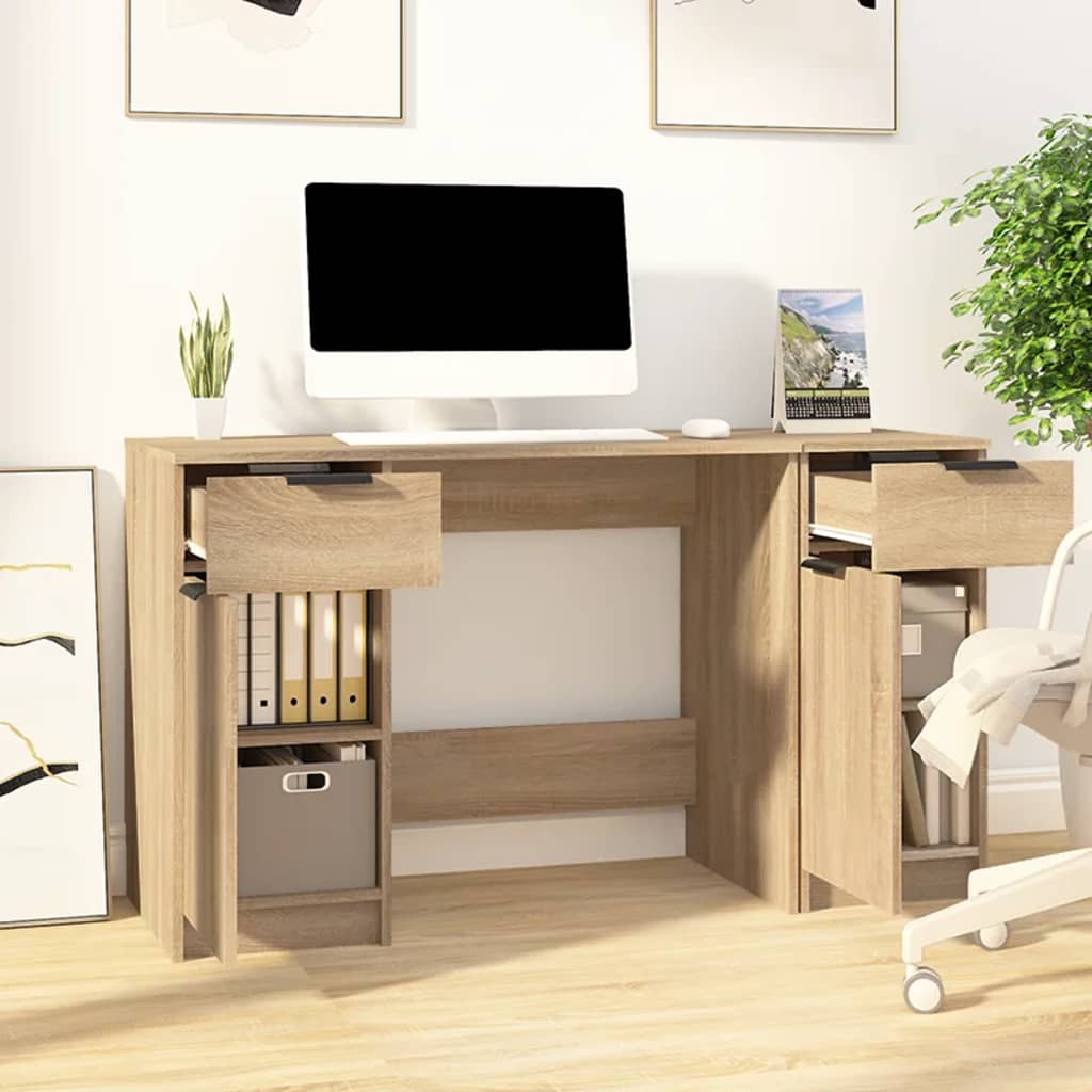 vidaXL Bureau avec armoire latérale Chêne sonoma Bois d'ingénierie