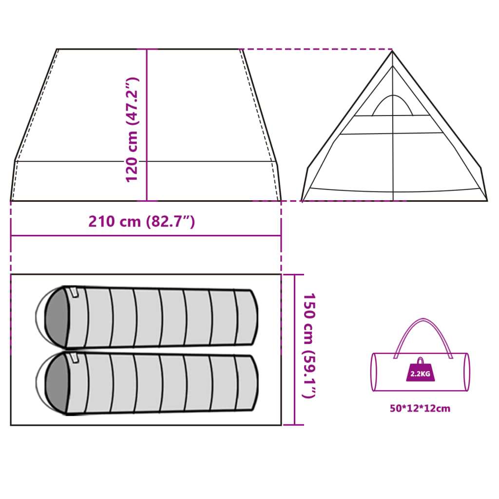 vidaXL Tente de camping en forme de A 2 personnes gris imperméable