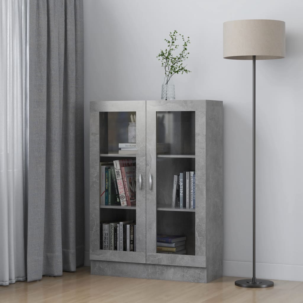 vidaXL Armoire à vitrine Gris béton 82,5x30,5x115 cm Bois d'ingénierie