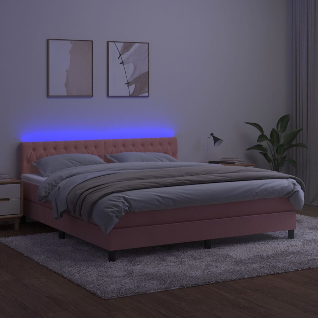 vidaXL Sommier à lattes de lit avec matelas et LED Rose 160x200 cm