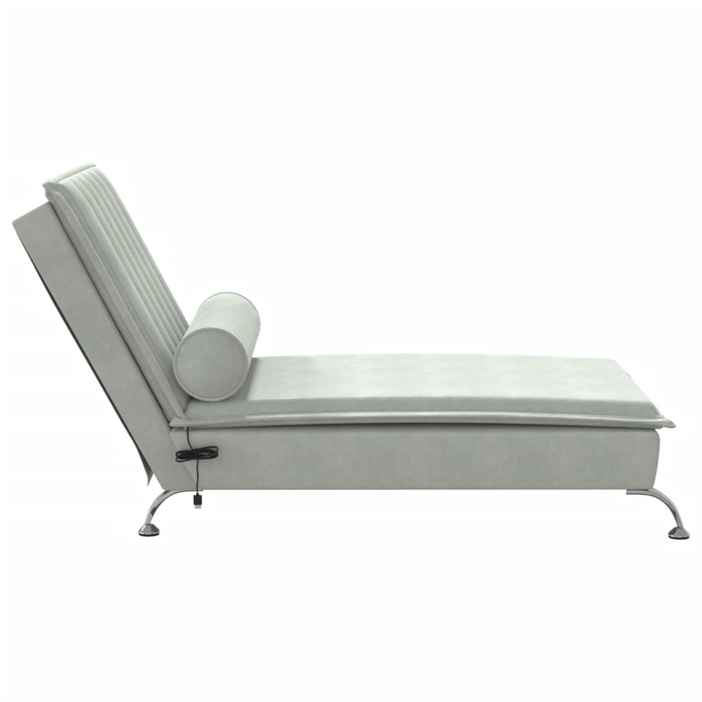 vidaXL Chaise longue de massage avec traversin gris clair velours