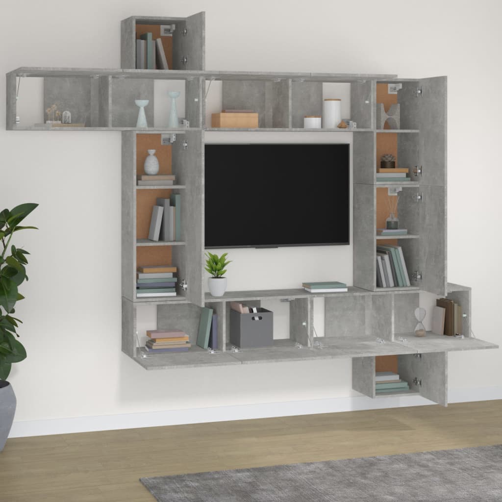 vidaXL Ensemble de meubles TV 9 pcs Gris béton Bois d'ingénierie