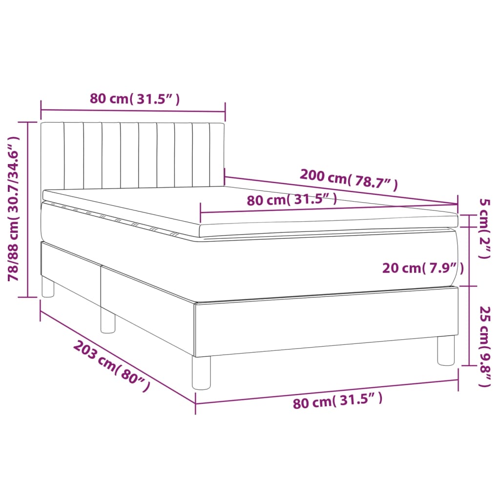 vidaXL Sommier à lattes de lit avec matelas et LED Gris clair 80x200cm