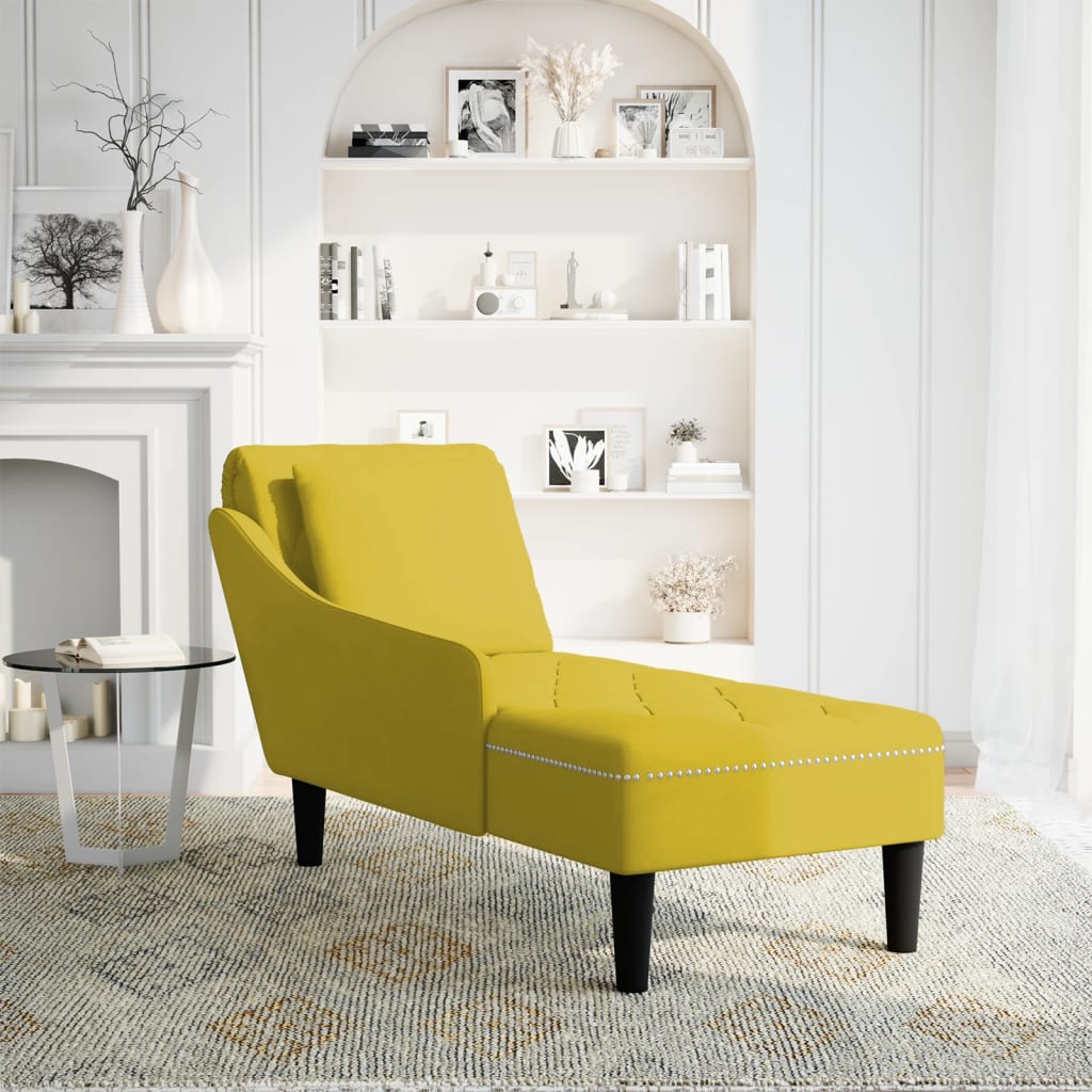 vidaXL Fauteuil long avec coussin et accoudoir droit jaune velours