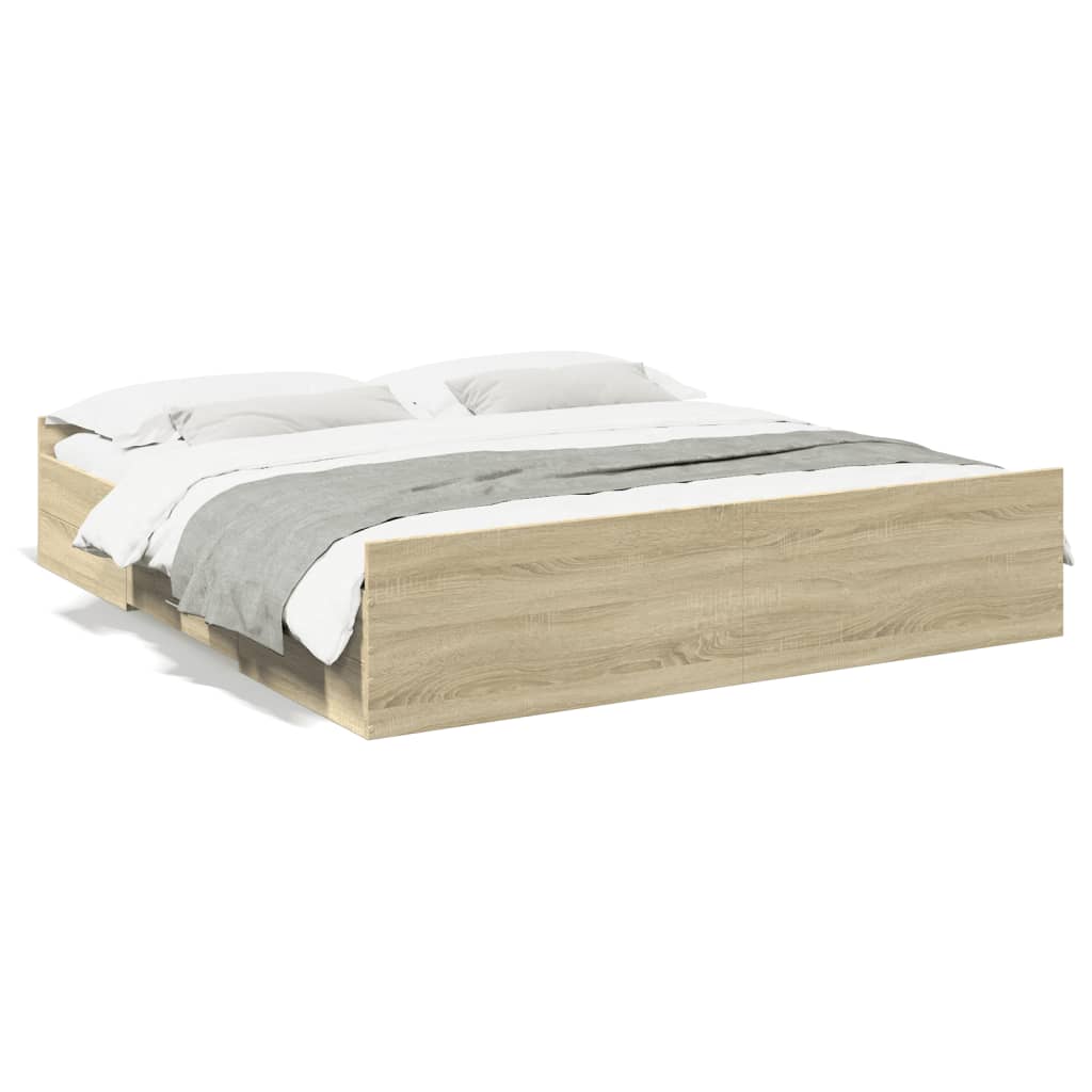 vidaXL Cadre de lit avec tiroirs sans matelas chêne sonoma 200x200 cm