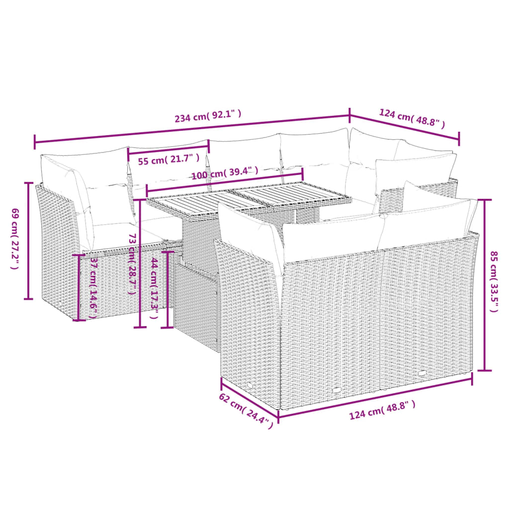 vidaXL Salon de jardin 8 pcs avec coussins noir résine tressée