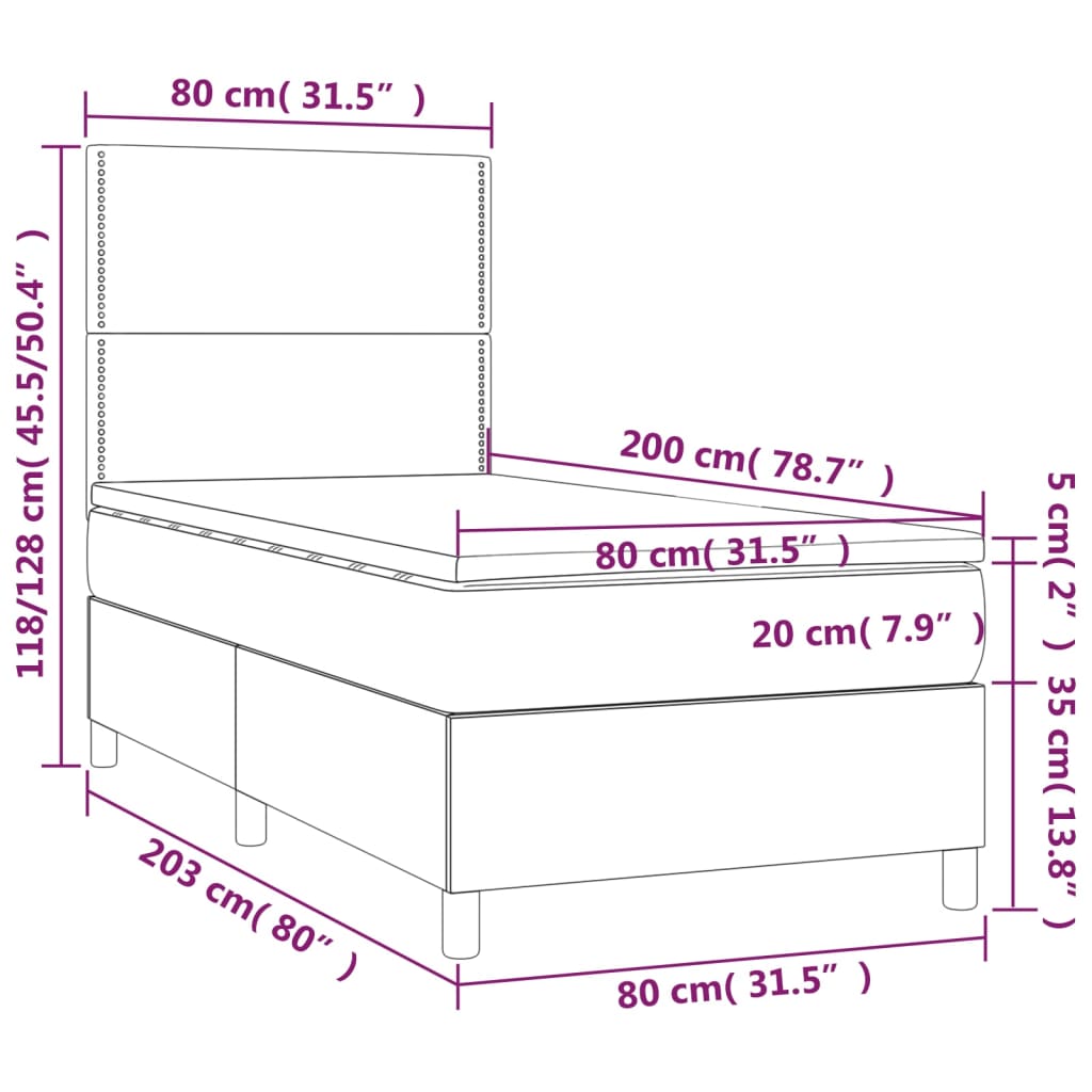 vidaXL Sommier à lattes de lit avec matelas Gris clair 80x200 cm Tissu