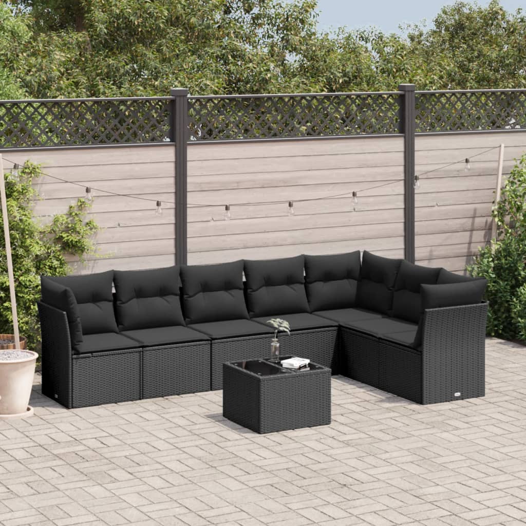 vidaXL Salon de jardin 8 pcs avec coussins noir résine tressée