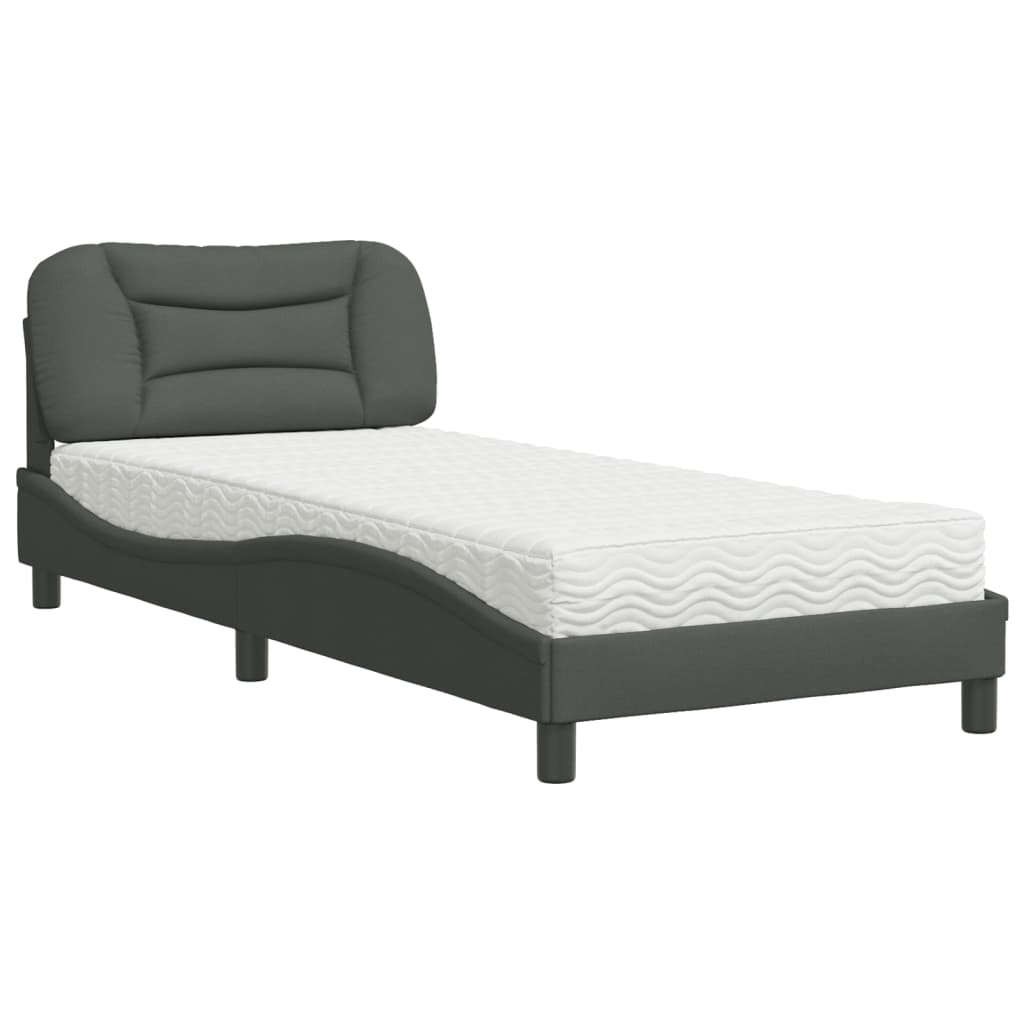 vidaXL Lit avec matelas gris foncé 90x190 cm tissu