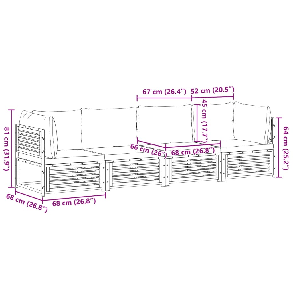 vidaXL Salon de jardin avec coussins 4 pcs bois d'acacia massif