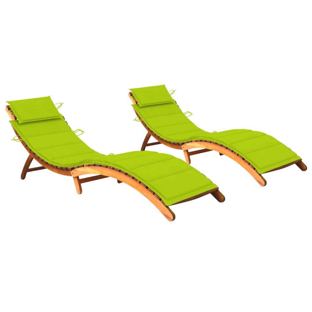 vidaXL Chaises longues 2 pcs avec coussins Bois d'acacia solide