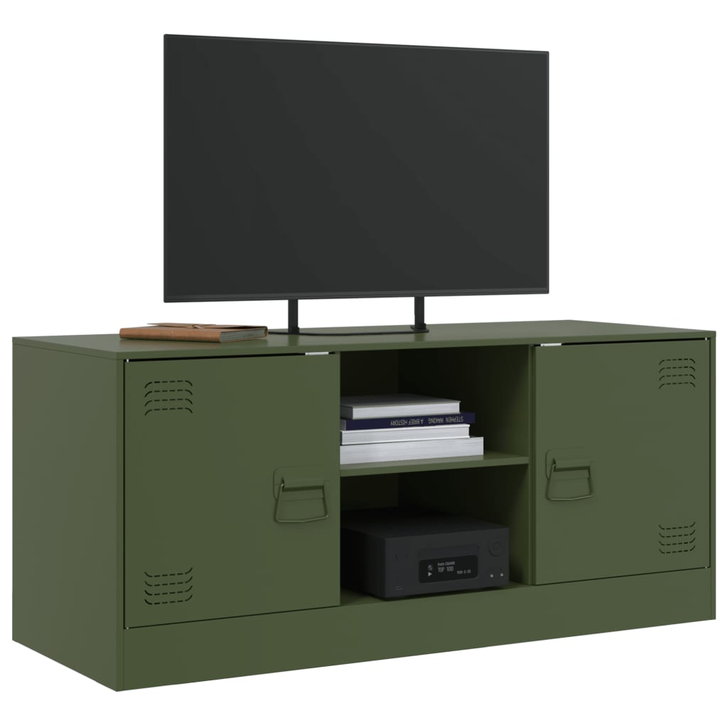 vidaXL Meuble TV vert olive 99x39x44 cm acier