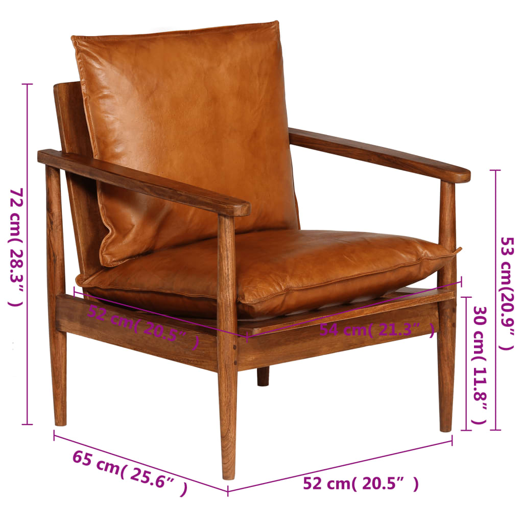 vidaXL Fauteuil Marron Cuir véritable avec bois d'acacia