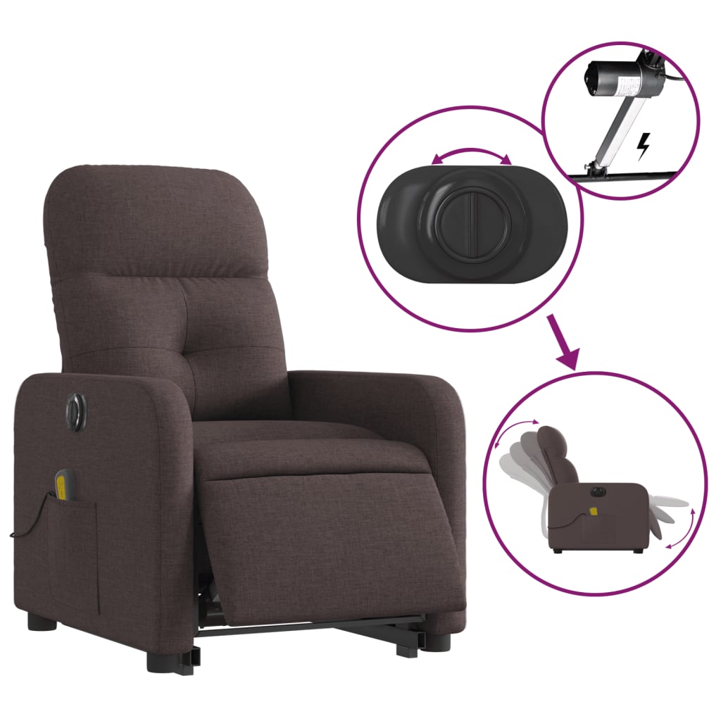 vidaXL Fauteuil inclinable de massage électrique Marron foncé Tissu