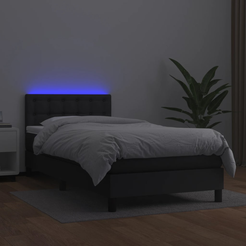 vidaXL Sommier à lattes de lit avec matelas et LED Noir 90x200 cm