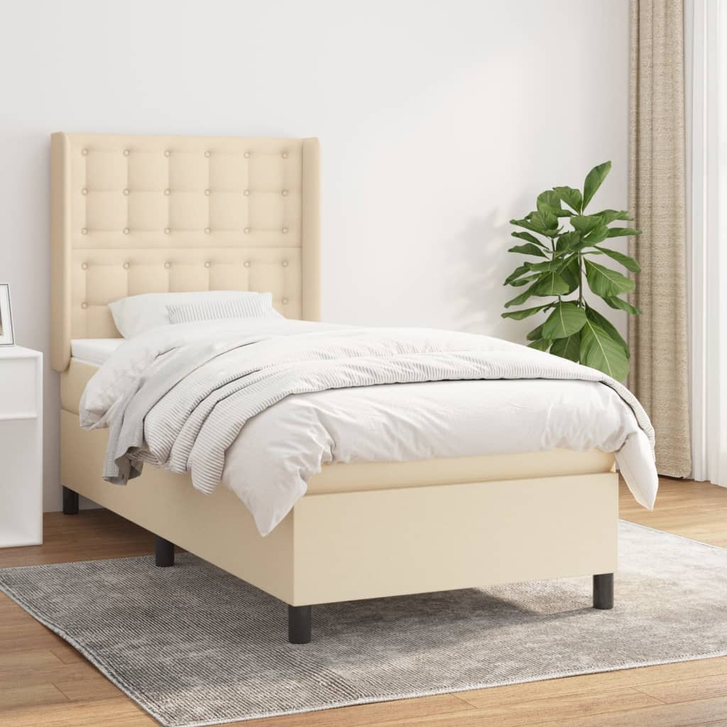 vidaXL Sommier à lattes de lit avec matelas Crème 100x200 cm Tissu