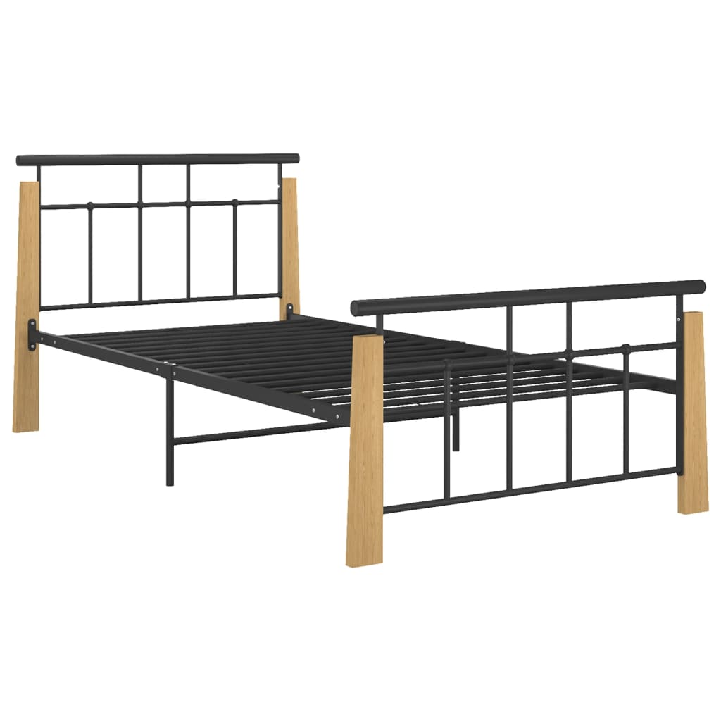 vidaXL Cadre de lit sans matelas métal bois de chêne massif 90x200 cm