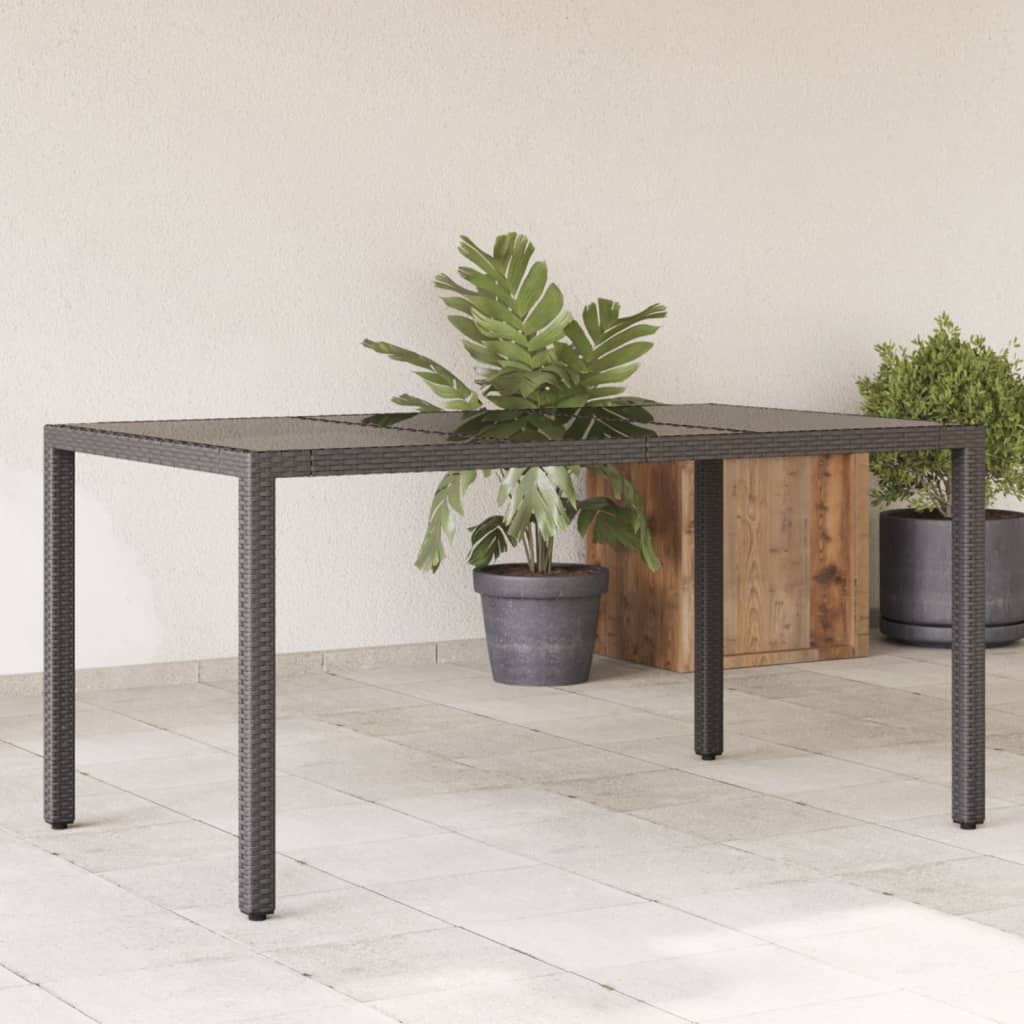 vidaXL Table de jardin 150x90x75cm Verre trempé et résine tressée Noir