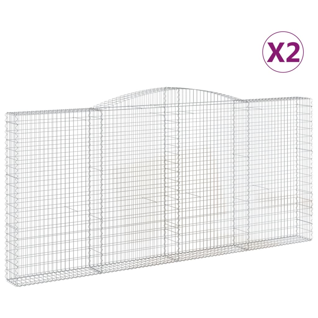 vidaXL Paniers à gabions arqués 2 pcs 400x30x180/200 cm Fer galvanisé