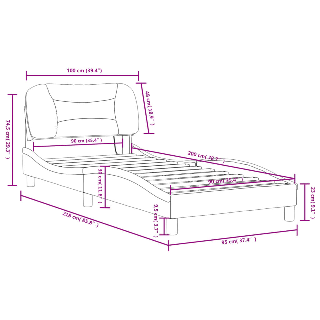 vidaXL Cadre de lit avec lumières LED blanc 90x200 cm similicuir