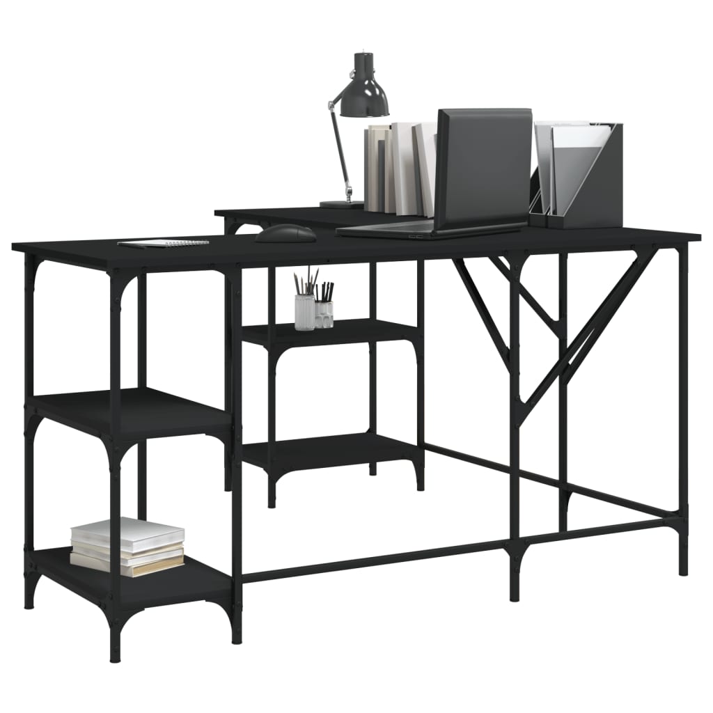 vidaXL Bureau noir 139x139x75 cm bois d'ingénierie