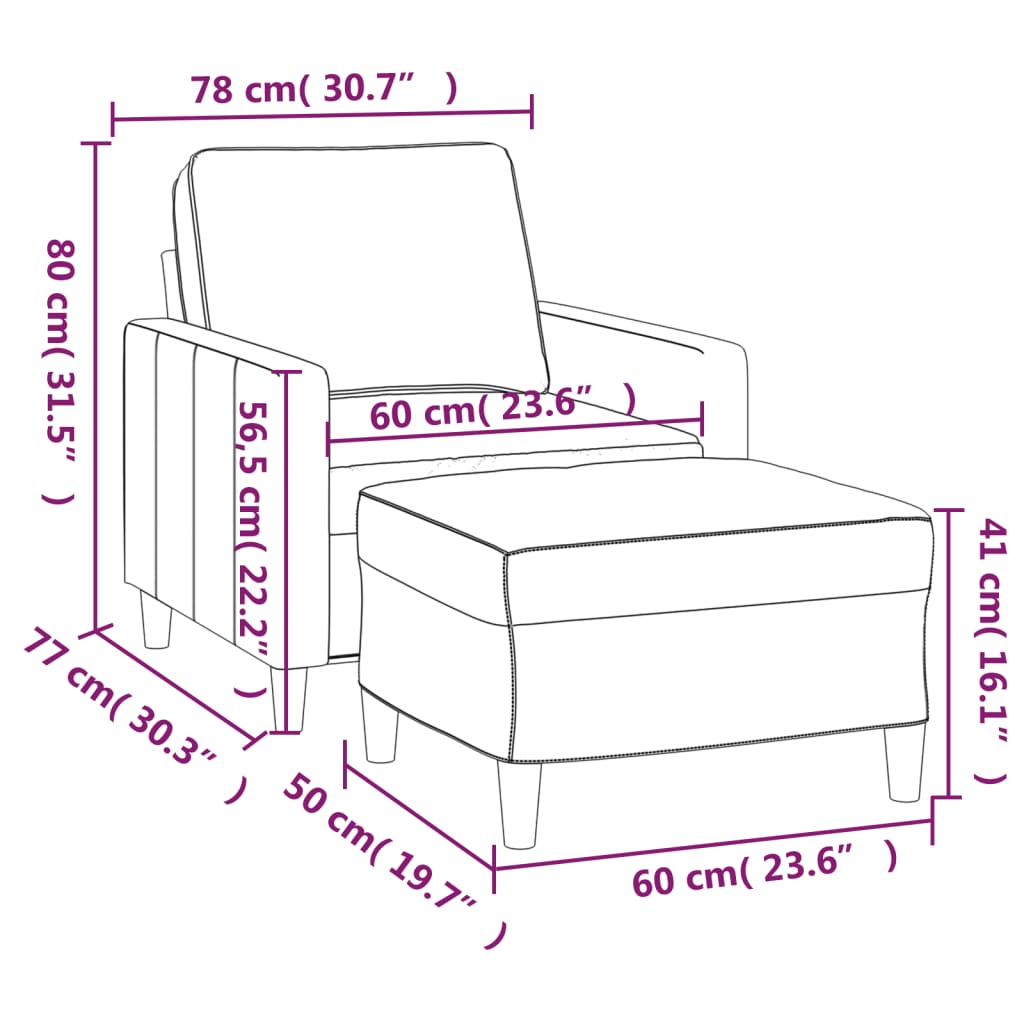 vidaXL Fauteuil avec repose-pied Rose 60 cm Velours