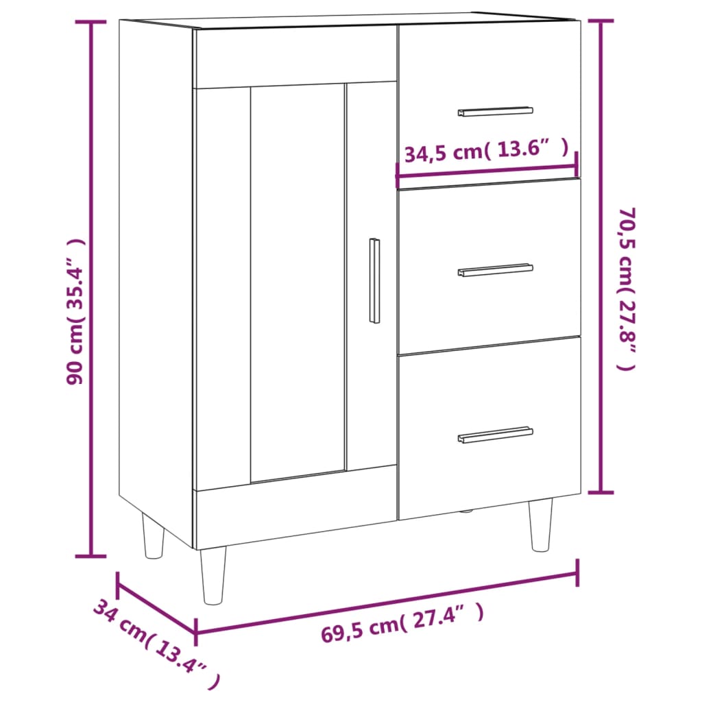 vidaXL Buffet Blanc brillant 69,5x34x90 cm Bois d'ingénierie