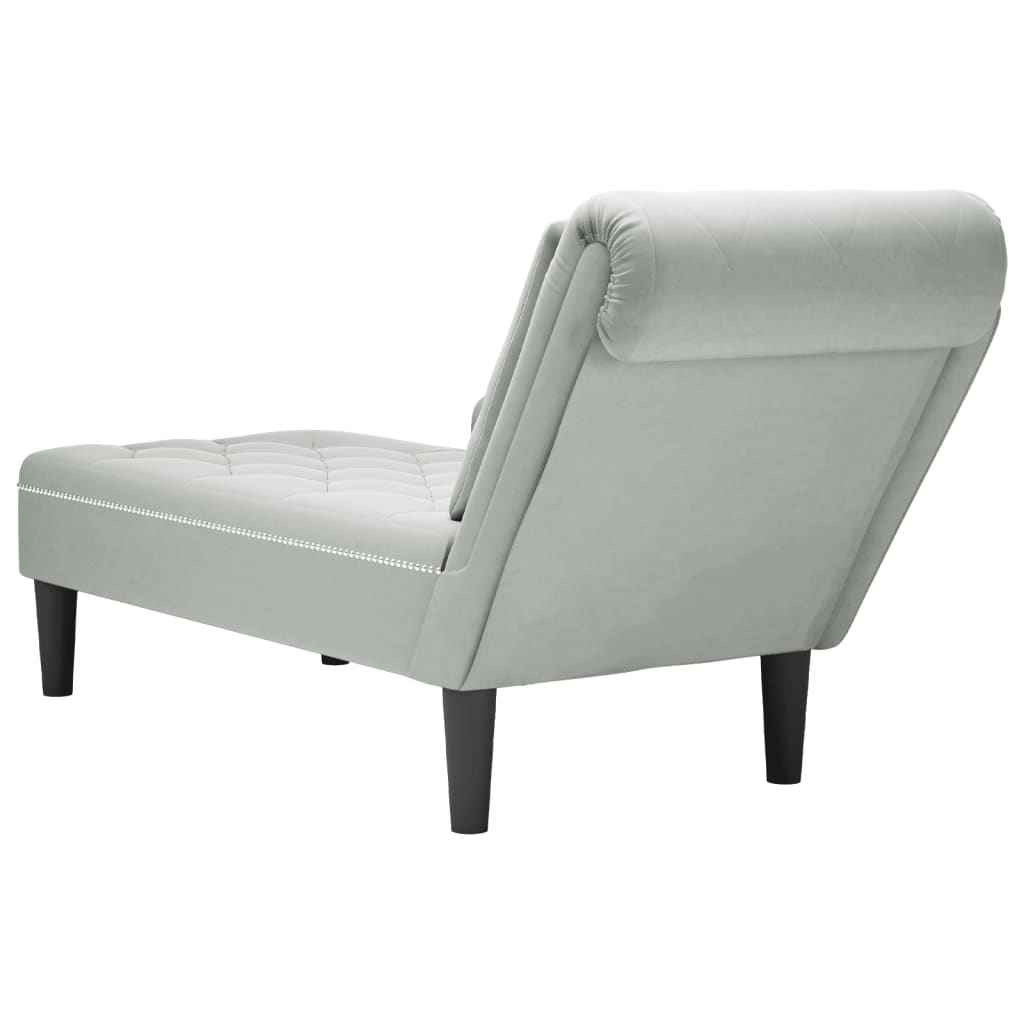 vidaXL Fauteuil long et coussin et accoudoir droit gris clair velours