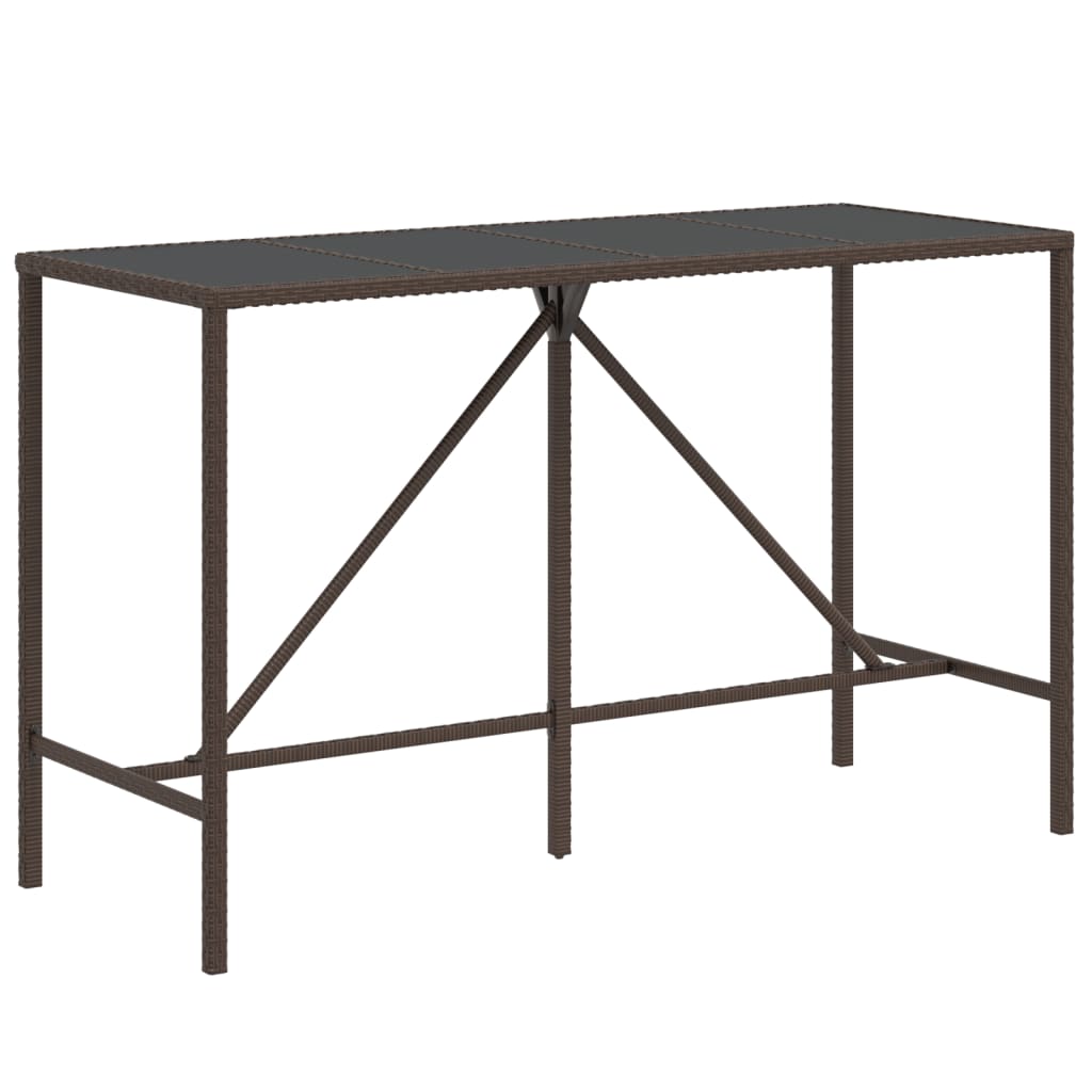 vidaXL Table de bar et dessus en verre marron 180x70x110 cm poly rotin