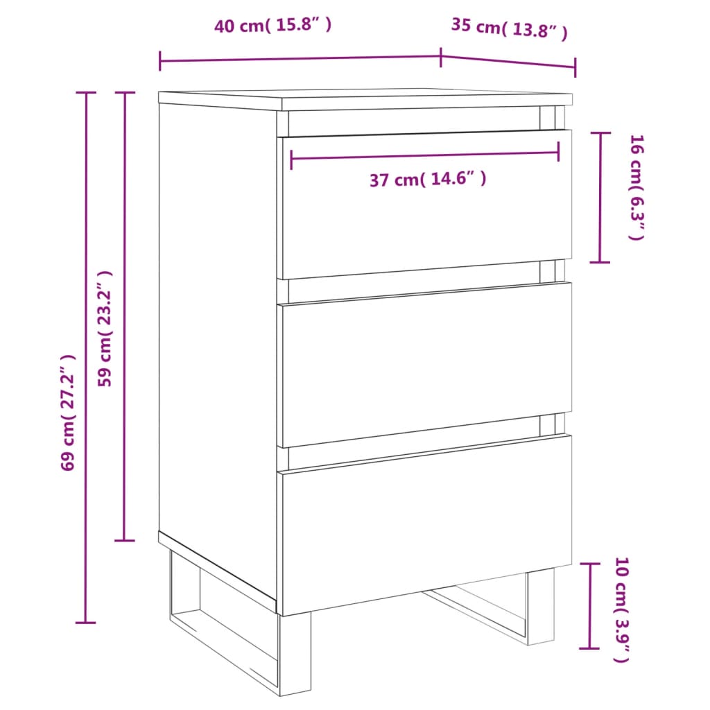 vidaXL Tables de chevet 2 pcs blanc 40x35x69 cm bois d’ingénierie