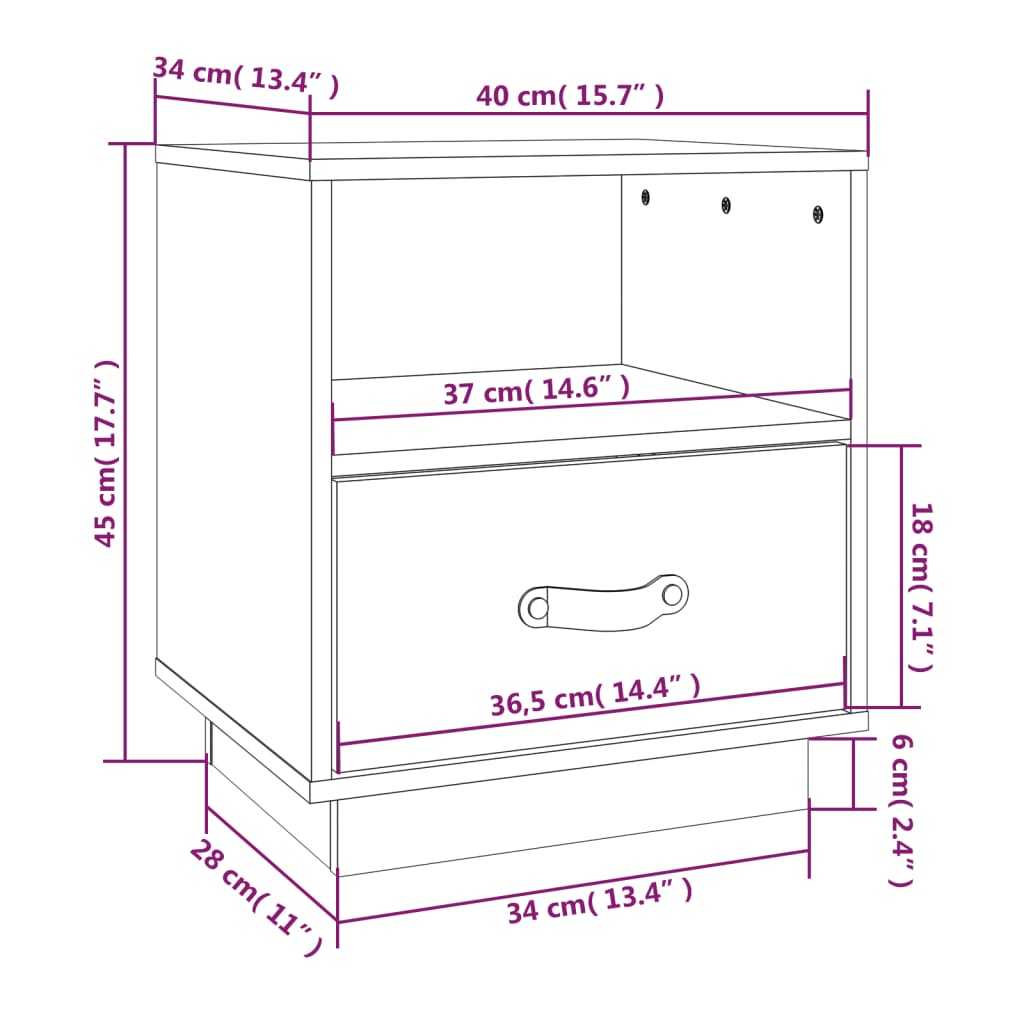 vidaXL Tables de chevet 2 pcs Noir 40x34x45 cm Bois de pin massif