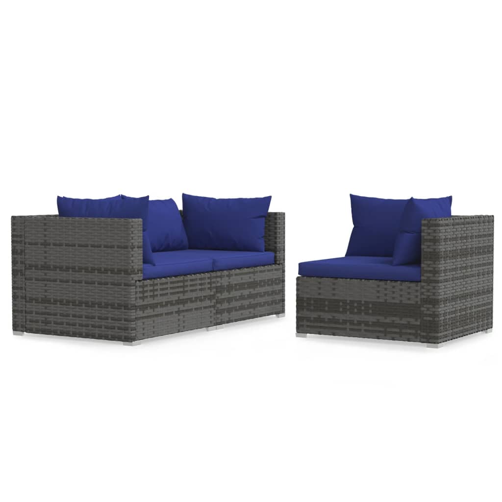 vidaXL Salon de jardin 3 pcs avec coussins Gris Résine tressée