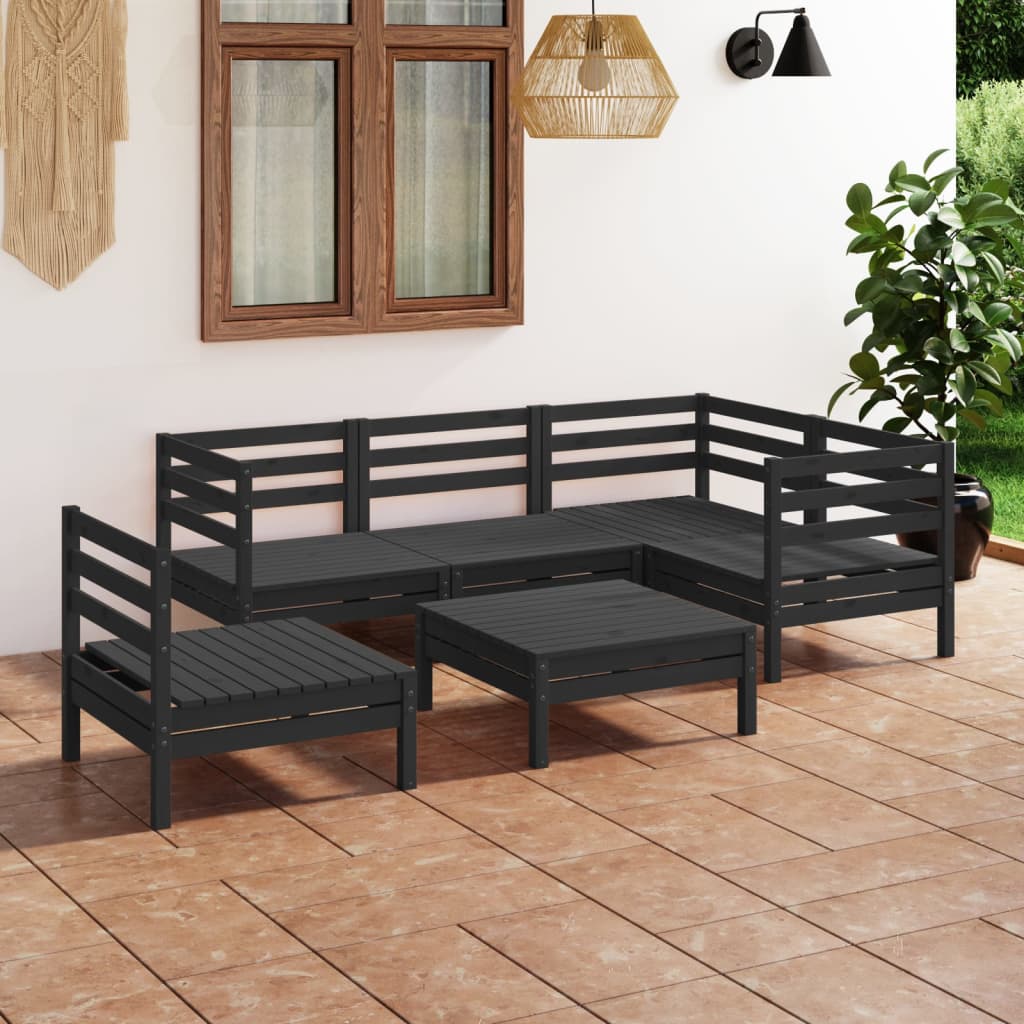 vidaXL Salon de jardin 6 pcs Bois de pin massif Noir