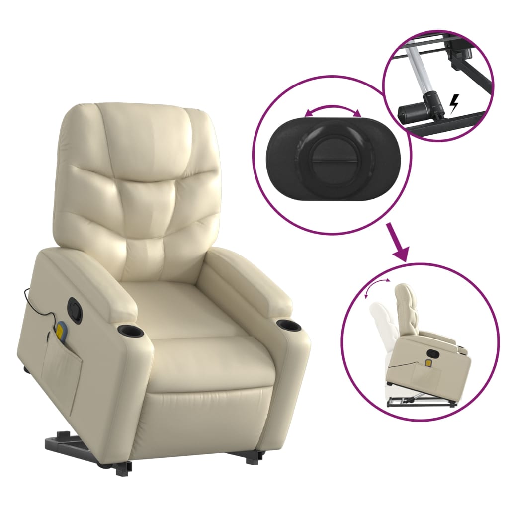 vidaXL Fauteuil inclinable de massage Crème Similicuir