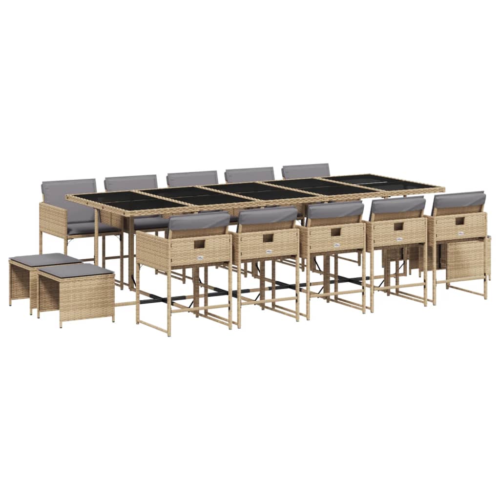 vidaXL Ensemble à manger de jardin et coussins 15 pcs mélange beige