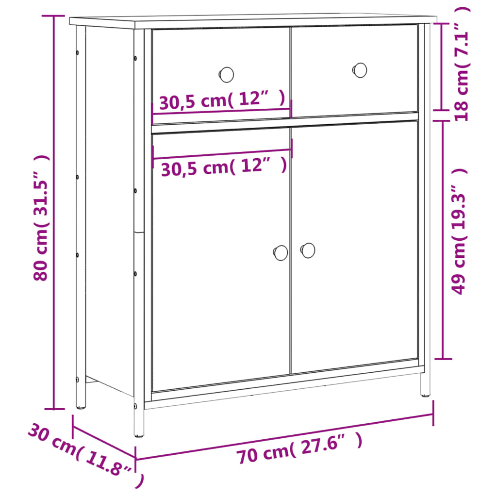 vidaXL Buffet chêne fumé 70x30x80 cm bois d'ingénierie