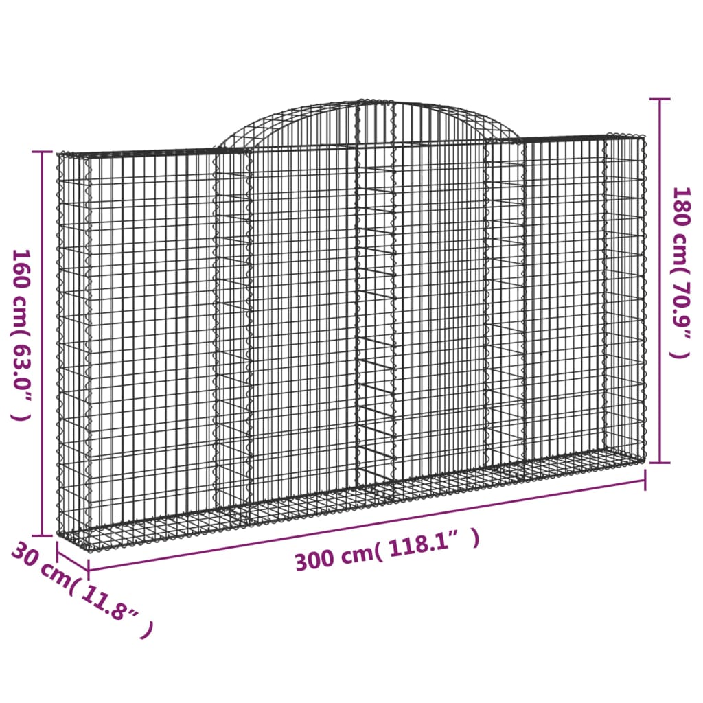 vidaXL Paniers à gabions arqués 2 pcs 300x30x160/180 cm fer galvanisé