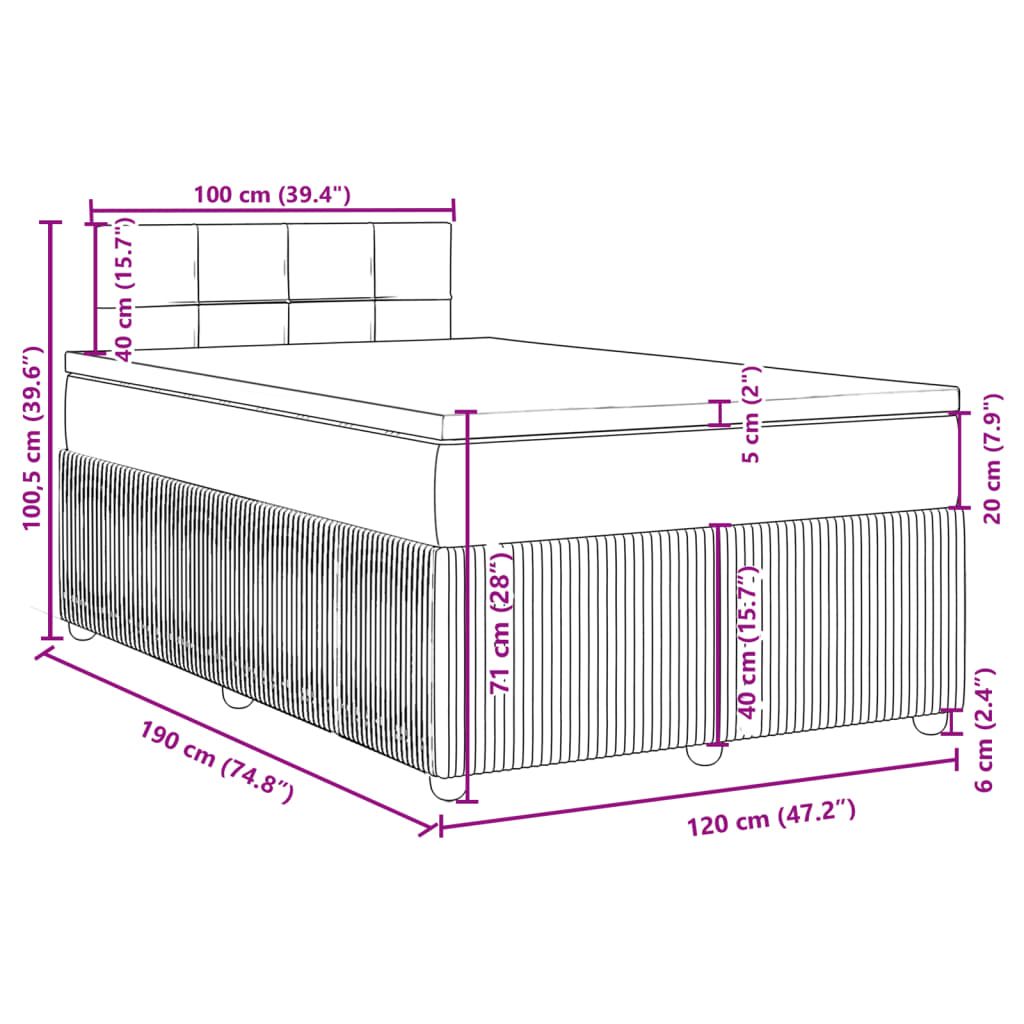 vidaXL Sommier à lattes de lit et matelas gris clair 120x190 cm tissu