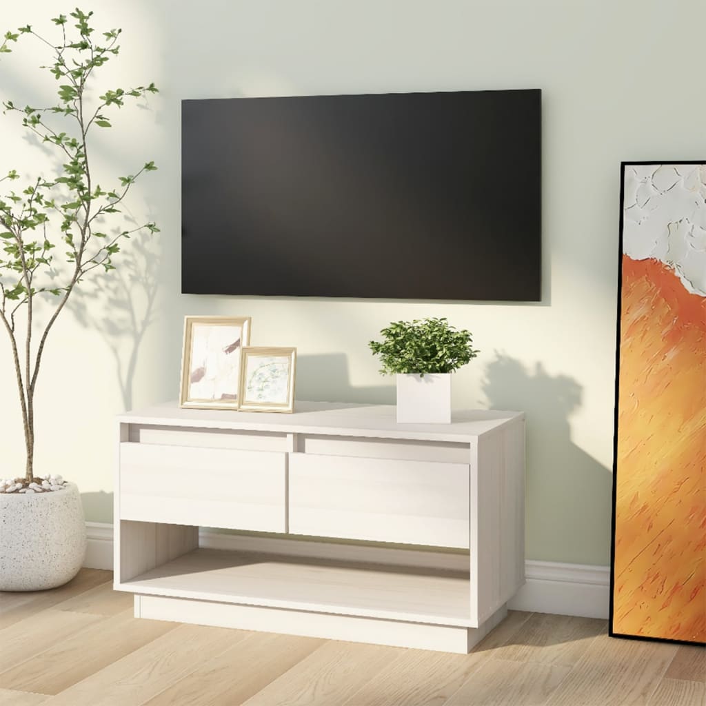 vidaXL Meuble TV Blanc 74x34x40 cm Bois de pin massif