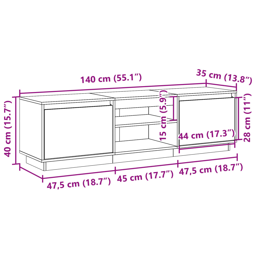 vidaXL Meuble TV cire marron 140x35x40 cm bois pin massif