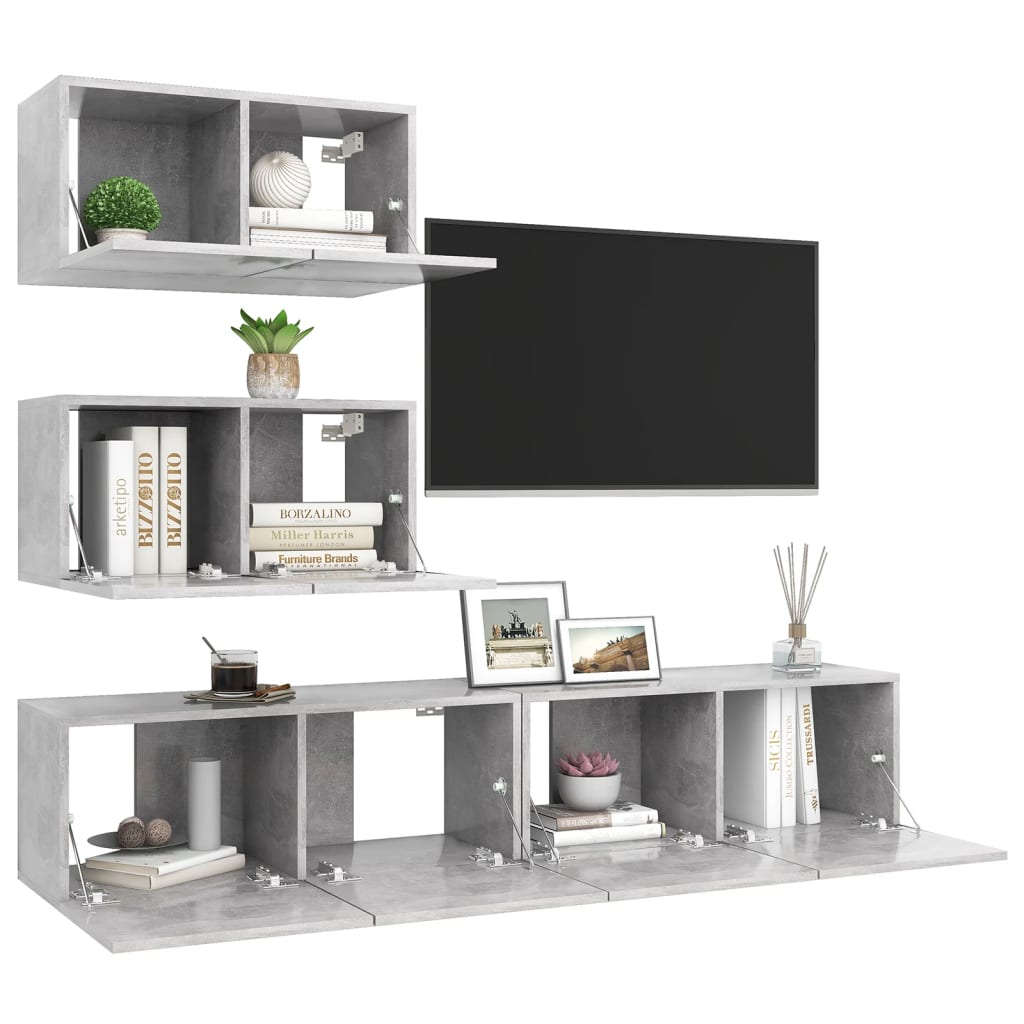 vidaXL Ensemble de meubles TV 4 pcs Gris béton Bois d'ingénierie