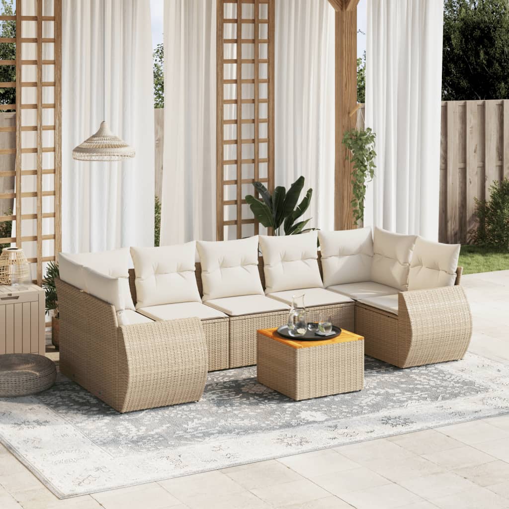 vidaXL Salon de jardin avec coussins 8 pcs beige résine tressée