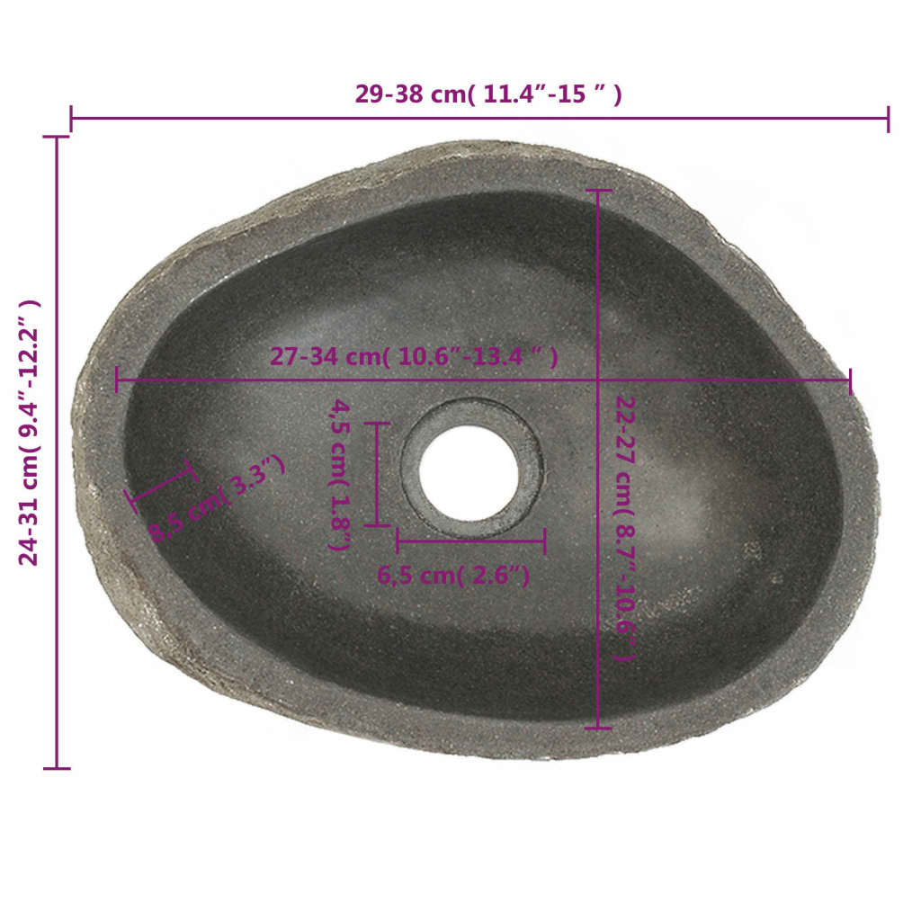vidaXL Lavabo en pierre de rivière ovale (29-38)x(24-31) cm