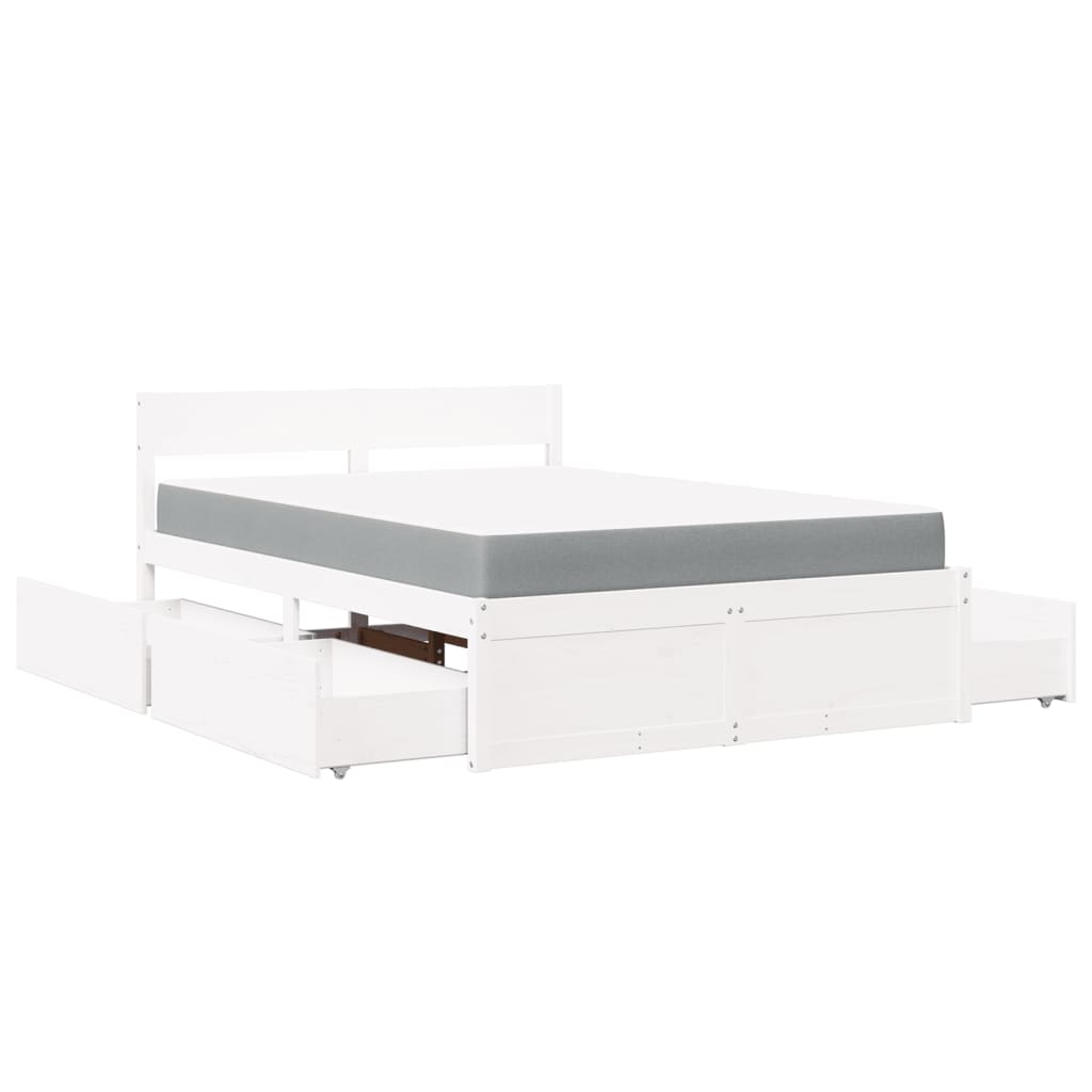 vidaXL Lit avec tiroirs et matelas blanc 140x190 cm bois massif de pin