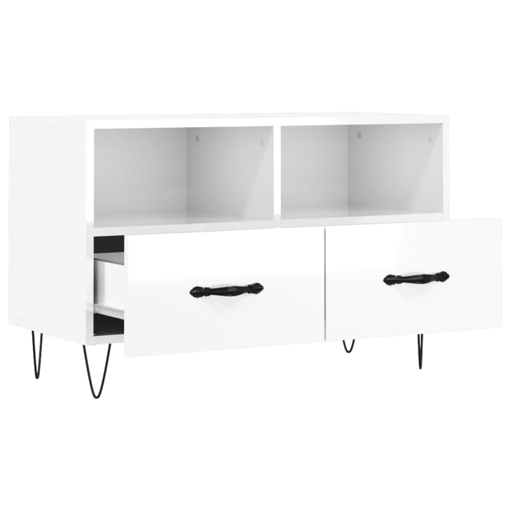 vidaXL Meuble TV Blanc brillant 80x36x50 cm Bois d'ingénierie