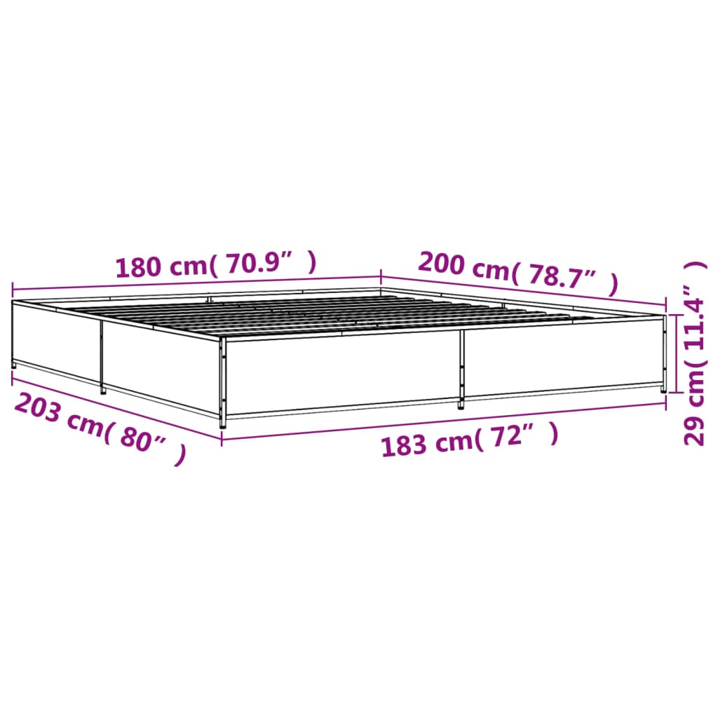 vidaXL Cadre de lit chêne sonoma 180x200 cm bois d'ingénierie et métal