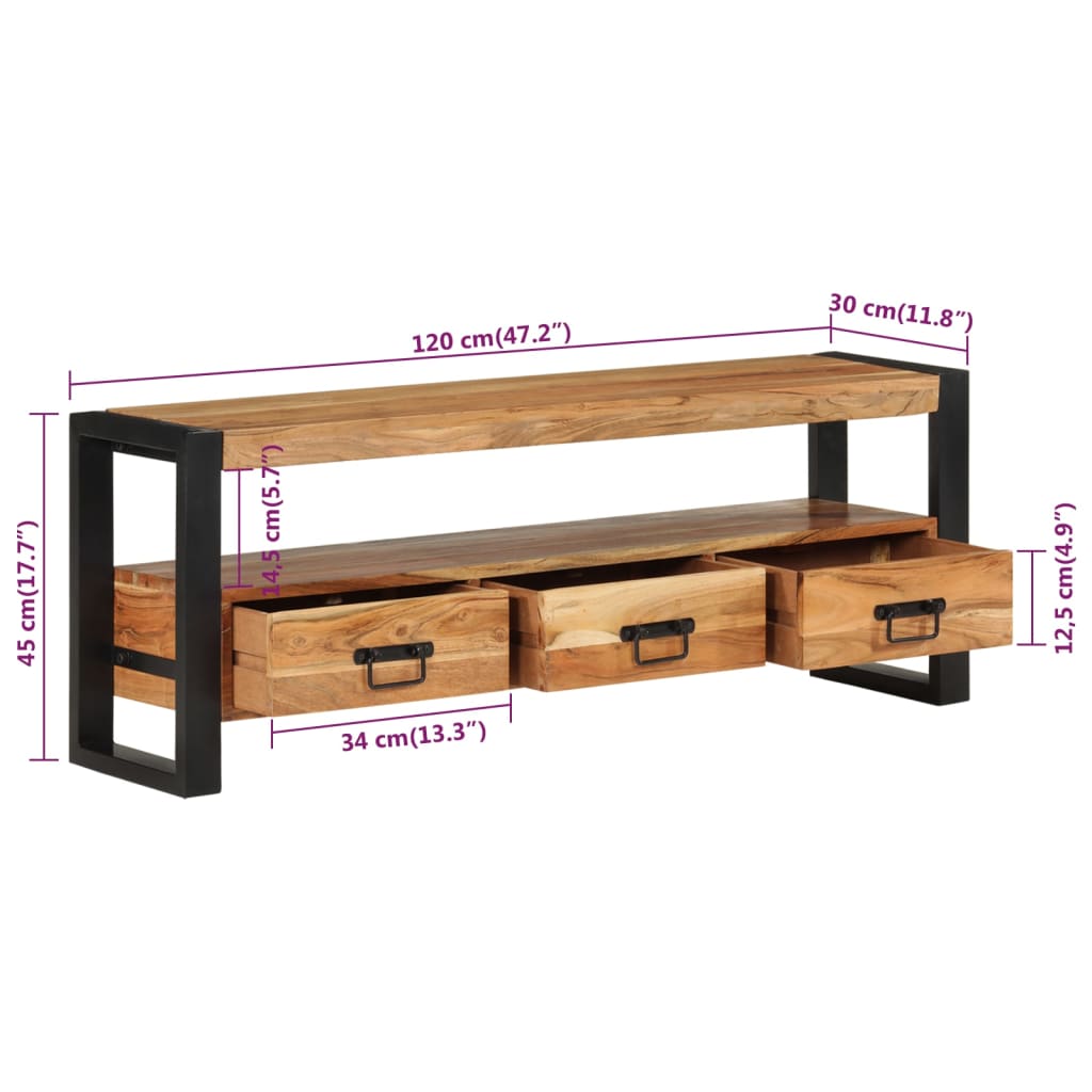 vidaXL Meuble TV 120x30x45 cm bois d'acacia massif