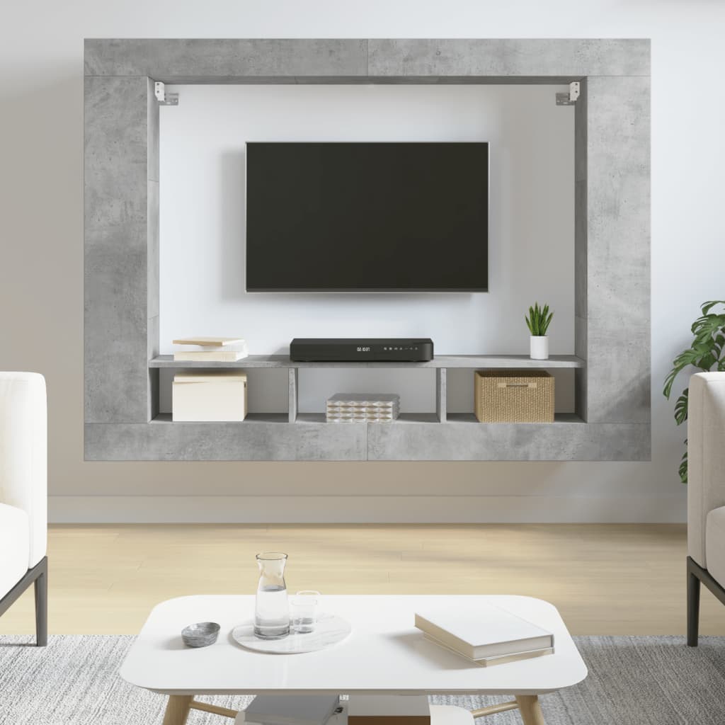 vidaXL Meuble TV gris béton 152x22x113 cm bois d'ingénierie