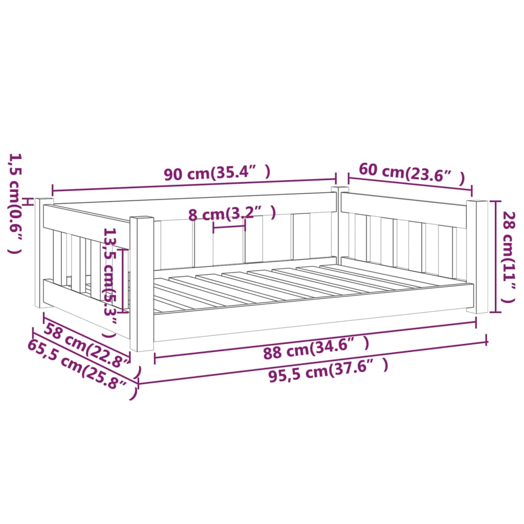 vidaXL Lit pour chien blanc 95,5x65,5x28 cm bois de pin solide