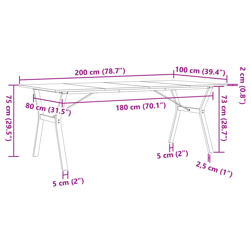 vidaXL Table à manger cadre en Y 200x100x75cm bois de pin massif fonte